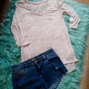 Women's top & blue jean shorts